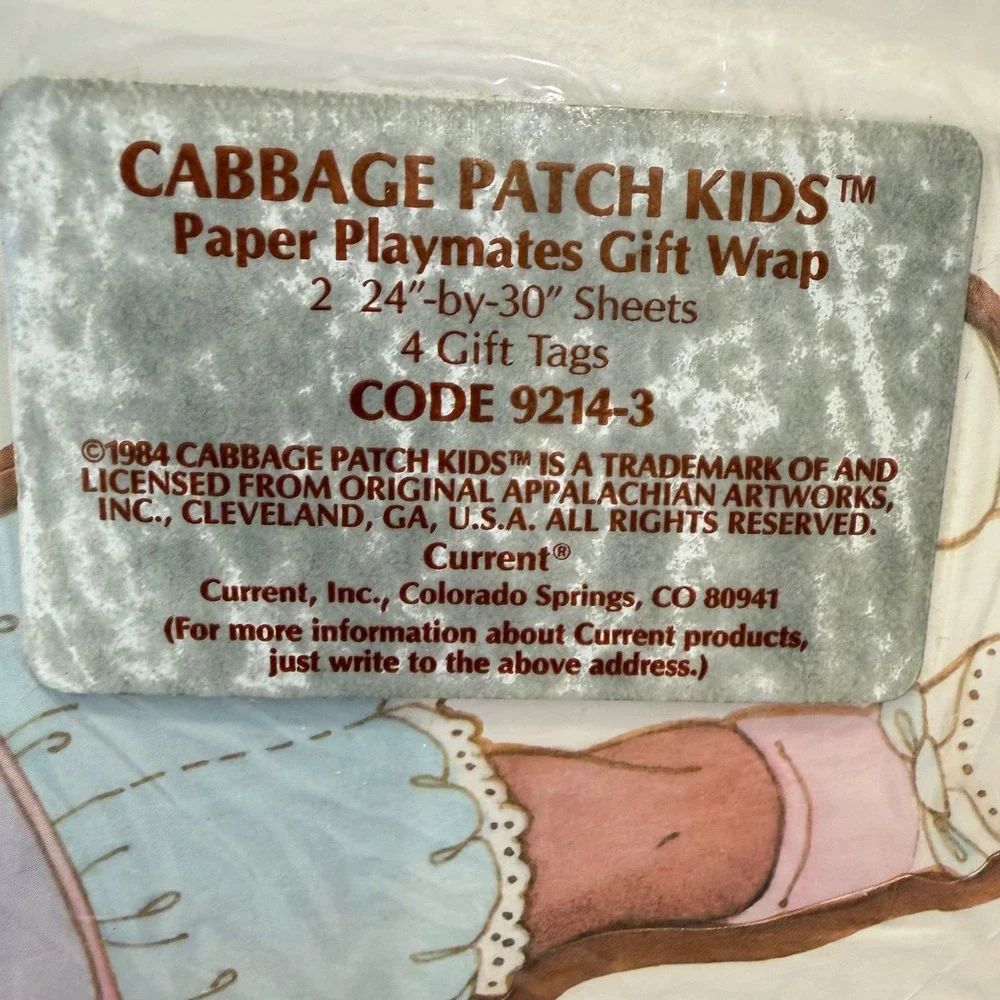 Vintage 1984 Cabbage Patch Kids Gift Wrap Lot Christmas & Playmates 4 Sheets NEW
